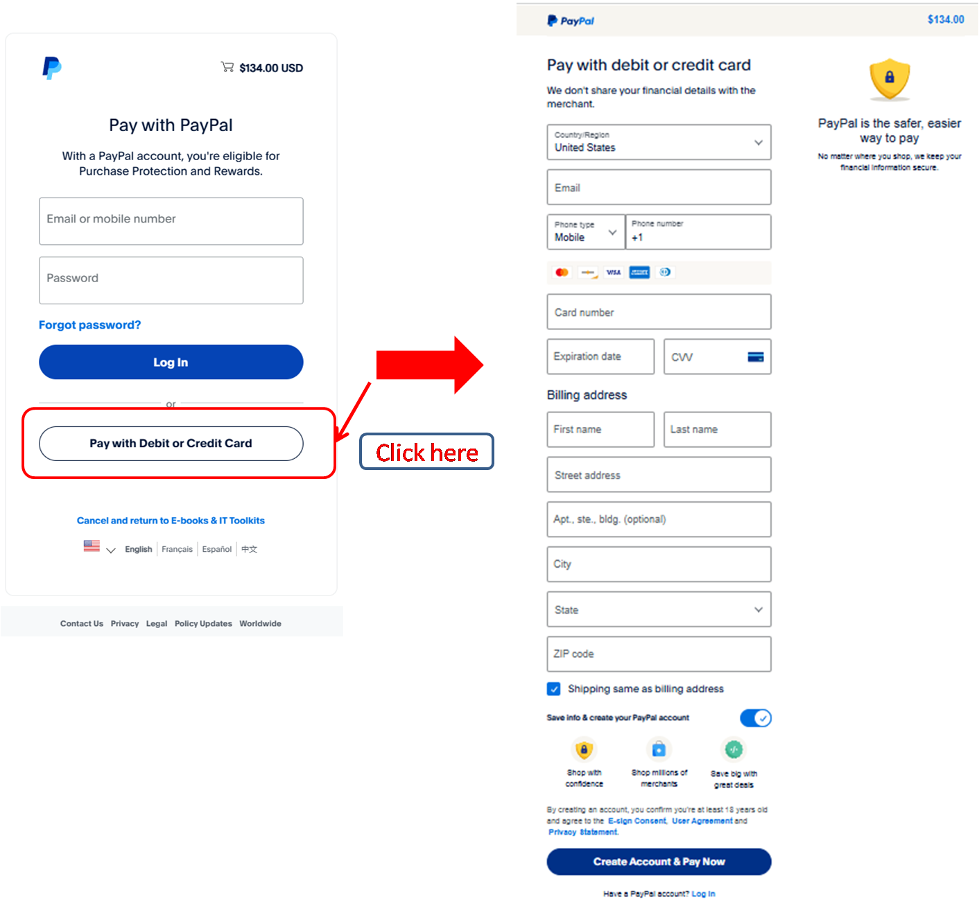 Debit and credit card payment form illustration