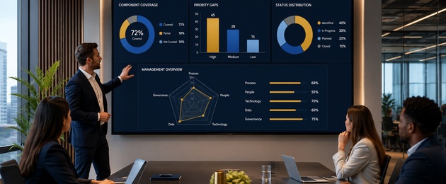 Business team converting function gap findings into an implementation roadmap